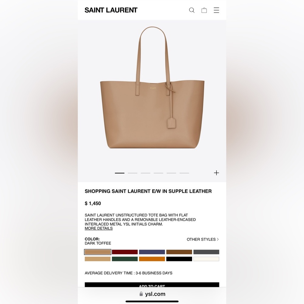 YSL Dark Toffee SHOPPING SAINT LAURENT E/W IN SUPPLE LEATHER